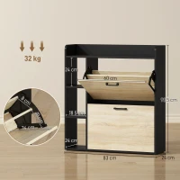 HOMCOM Scarpieră Slim cu 2 Sertare Rabatabile și 3 Compartimente Deschise, Capacitate 15 Pantofi, 83x24x90.5 cm, Negru(m-3)