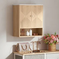 HOMCOM Dulap suspendat pentru baie cu raft deschis și uși decorate, blat cu efect de marmură, 60x18x70 cm, stejar(m-9)