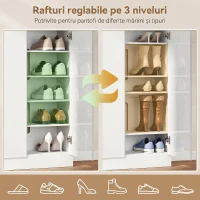 HOMCOM Dulap slim pentru pantofi, pentru 25-30 de perechi, cu uși cu închidere amortizată, alb lucios(m-5)