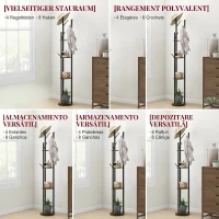 HOMCOM Cuier rotativ de podea cu 8 cârlige și 4 rafturi, stil industrial, Ø30x175cm, maro(m-5)