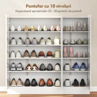 HOMCOM Dulap slim pentru pantofi, pentru 25-30 de perechi, cu uși cu închidere amortizată, alb lucios(m-4)
