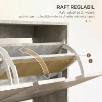 HOMCOM Dulap pentru încălțăminte cu 4 sertare rabatabile pe 2 niveluri pentru 16 perechi, din lemn, 95x26x95 cm, gri(m-5)