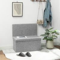 HOMCOM Bancă cu Spațiu de Depozitare Pliabilă cu Spătar și Capacitate de 77L, Tapițerie din Țesătură, 76x50x73 cm, Gri(m-2)