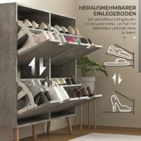 HOMCOM Dulap pentru încălțăminte cu 4 sertare rabatabile pe 2 niveluri pentru 16 perechi, din lemn, 95x26x95 cm, gri(m-6)