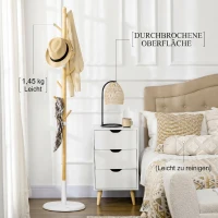 HOMCOM Cuier tip copac cu 8 cârlige și bază rotundă din bambus, lemn și metal, Ø37.8x175.6 cm, culoare lemn și alb(m-7)