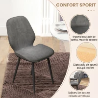 HOMCOM Set de 4 Scaune pentru Camera de Luat Masa, Scaune de Bucatarie cu Tapiterie din Material Textil din Catifea cu Picioare Metalice Solide pentru Camera de Luat Masa, Camera de Zi, Salon, Gri(m-5)