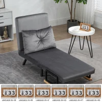 HOMCOM Fotoliu Pat 3 în 1 cu Spătar Rabatabil în 5 poziții și Pernă, 63x73x81 cm, Gri Închis(m-7)
