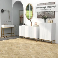HOMCOM Bufet modern cu 4 uși cu închidere amortizată și rafturi reglabile, 140x40x75cm, alb și auriu(m-8)