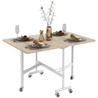 HOMCOM Masă Modernă Pliabilă cu 2 Extensii și Roți, din PAL și Oțel, 120x80x73cm, Maro(m-15)