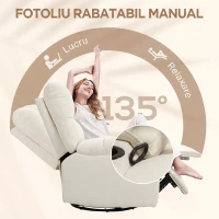 HOMCOM Fotoliu Reclinabil 135° cu Suport pentru Pahare și Suport pentru Picioare, din Țesătură cu Aspect de In, 88x96x108 cm, Bej(m-4)