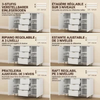 HOMCOM Bufet Modern cu 3 Sertare, 2 Dulapuri și Rafturi Reglabile, Lemn și Metal, Alb(m-5)