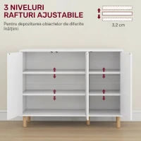 HOMCOM Bufet Modern cu 2 Dulapuri și 3 Rafturi din Lemn, 107x40x80 cm, Alb(m-4)
