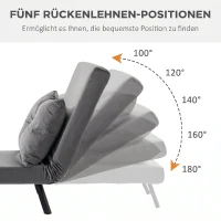 HOMCOM Fotoliu Pat 3 în 1 cu Spătar Rabatabil în 5 poziții și Pernă, 63x73x81 cm, Gri Închis(m-5)