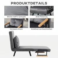 HOMCOM Fotoliu Pat 3 în 1 cu Spătar Rabatabil în 5 poziții și Pernă, 63x73x81 cm, Gri Închis(m-6)
