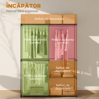 HOMCOM Dulap Portabil cu 2 Bare și 6 Rafturi, din Material Textil Non-Țesut, Plastic și Oțel, 111x43x185 cm, Negru(m-5)