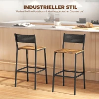 HOMCOM Set 2 Scaune de Bar cu Spătar și Suport pentru Picioare Integrat în Stil Industrial, Maro Rustic(m-4)