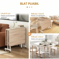 HOMCOM Masă Modernă Pliabilă cu 2 Extensii și Roți, din PAL și Oțel, 120x80x73cm, Maro(m-10)