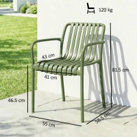 Outsunny Set 4 Scaune de Grădină Stivuibile din Plastic Anti-UV, Scaune pentru Prânz în Exterior cu Spătar Ergonomic cu Lamele și Mânere, pentru Terasă Balcon Grădină Exterior Interior, 55x58,5x81,5 cm, Verde(m-3)