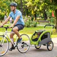 PawHut Remolque de Bicicleta Perros 2 en 1 Carrito Perros Medianos Plegable con Suspensión Neumáticos Grandes Ventanas Verde(m-2)