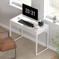 HOMCOM Birou Modern cu 2 Sertare și Picioare din Oțel, 100x50x75 cm, Alb Lucios(m-9)