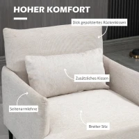 HOMCOM Fotoliu Modern de Design cu Pernă Extra, din Material Textil cu Efect de In și Oțel, 73x81x82 cm, Alb Crem(m-5)