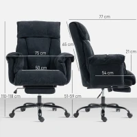 HOMCOM Scaun de Birou Rabatabil cu Suport pentru Picioare, Spătar Înalt, Înălțime Reglabilă și Roți, Negru(m-3)