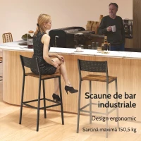 HOMCOM Set 2 Scaune de Bar cu Spătar și Suport pentru Picioare Integrat în Stil Industrial, Maro Rustic(m-7)