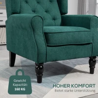 HOMCOM Eleganter Ohrensessel, dick gepolstert, abnehmbarer Bezug, 74 x 86 x 102 cm, Dunkelgrün(m-6)