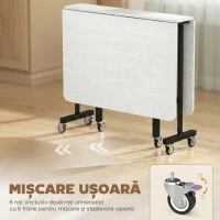 HOMCOM Masă pliabilă pentru 4-6 persoane cu 2 extensii și roți cu frână, 120x80x73 cm, alb cu aspect de lemn(m-6)