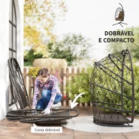 Outsunny Cadeira Suspensa Tipo Ovo com Suporte, Cesto Dobrável, Almofada, Apoio de Cabeça e Corda, Suporta até 120 kg, Castanha(m-5)