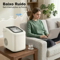 HOMCOM Máquina de Gelo Autolimpante 12 kg/24 h 9 Cubos Prontos em 7 Minutos 2 Tamanhos de Gelo Depósito de 1,2 L Bege(m-7)