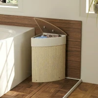 HOMCOM Cesto Portabiancheria Angolare da 55L con Sacco Estraibile e Coperchio Removibile, in Bambù, 35x35x60 cm, Color Legno(m-8)