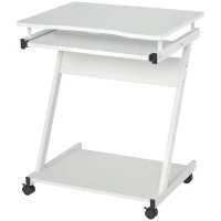 HOMCOM Mesa de Computador com Rodas 60x48 cm com Gaveta Deslizante para Teclado e Prateleira Inferior Estrutura Metálica Branca(m-9)