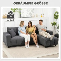 HOMCOM Sofá Chaise Longue Reversível 3 Lugares com 2 Almofadas Estofado em Linho e Estrutura em Aço 242x156x87 cm Cinzento Escuro(m-7)