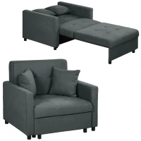 HOMCOM Poltrona Letto in Tessuto Effetto Velluto Grigio con 2 Cuscini e Spazio Contenitore, 100x98x88 cm(m-11)