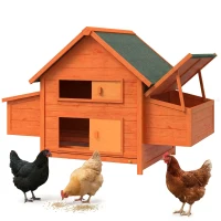 PawHut Pollaio per Galline da Esterno Grande in Legno di Abete 160x98.5x107cm, Casetta per 6 Galline Ovaiole con 2 Nidi Laterale, Tetto Impermeabile in Bitume e Vassoio Estraibile, Rosso Vino(m-10)