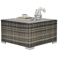 Outsunny Square PE Wicker Rattan Table with Glass Top - Dark Grey(m-13)