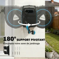 Outsunny Enrouleur Tuyau Arrosage Mural Automatique 23+2m Dévidoir Automatique Pistolet d'Arrosage 10+2 Modes 55x31x50cm Bleu(m-6)
