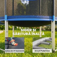 SPORTNOW Trambulină Elastică pentru Adulți Ø244cm, Covor Elastic pentru Adulți cu Plasă de Protecție, Scară cu 2 Trepte, Protecție pentru Arcuri, Structură din Oțel, Capacitate 100kg, Albastru(m-6)