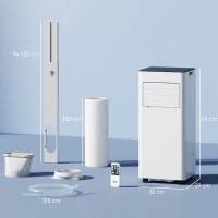 HOMCOM Climatizzatore Portatile 4-in-1, Raffreddamento e Ventilatore, Deumidificatore, Timer 24H e Telecomando, 30x29x69 cm Bianco(m-3)