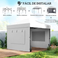 Outsunny Tenda Dobrável 3x3 m Pop-up com 3 Paredes Laterais 2 Janelas em Malha UPF50+ Altura Ajustável 3 Níveis Branco(m-8)