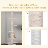 PawHut Floor to Ceiling Cat Tree 230-260cm Height Adjustable, 5-Tier Cat Tower with Scratching Posts, Hammock, Perches, Climbing Activity Centre for Indoor Kittens Playing and Relaxing, Beige(m-7)