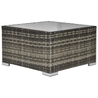 Outsunny Square PE Wicker Rattan Table with Glass Top - Dark Grey(m-1)