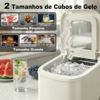 HOMCOM Máquina de Gelo Autolimpante 12 kg/24 h 9 Cubos Prontos em 7 Minutos 2 Tamanhos de Gelo Depósito de 1,2 L Bege(m-5)