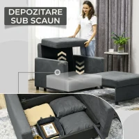 HOMCOM Poltrona Letto in Tessuto Effetto Velluto Grigio con 2 Cuscini e Spazio Contenitore, 100x98x88 cm(m-6)
