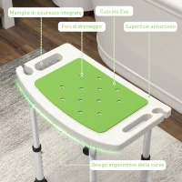 HOMCOM Sgabello da Doccia in Lega di Alluminio e Plastica Antiscivolo, Altezza Regolabile 6 Livelli 39-52cm, Verde(m-4)