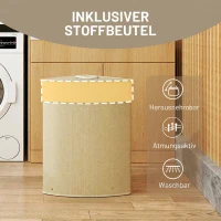 HOMCOM Cesto Portabiancheria Angolare da 55L con Sacco Estraibile e Coperchio Removibile, in Bambù, 35x35x60 cm, Color Legno(m-6)