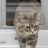 PawHut Hooded Cat Litter Box, Portable Pet Toilet, with Scoop, Front Entry - Grey(m-11)