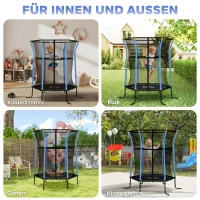 HOMCOM Trampolin für Kinder, Ø163,5 cm, mit Sicherheitsnetz, gepolstert, Stahl, belastbar bis 50 kg, Schwarz & Blau(m-7)