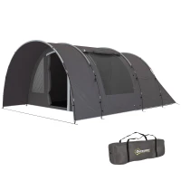 Outsunny Tenda da Campeggio con Portico e Borsa da Trasporto per 4-6 Persone, Leggera Ventilata, Impermeabile 5.000 mm, Montaggio Facile, Grigio(m-6)